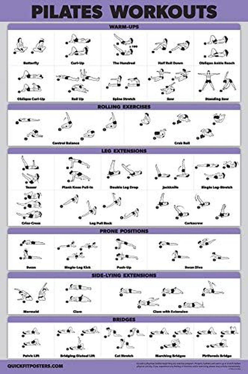 10 Pack - Exercise Workout Poster Set - Pilates, Dumbbell, Suspension, Kettlebell, Resistance Bands, Stretching, Bodyweight, Barbell, Yoga Poses, Exercise Ball (LAMINATED, 18" X 24")
