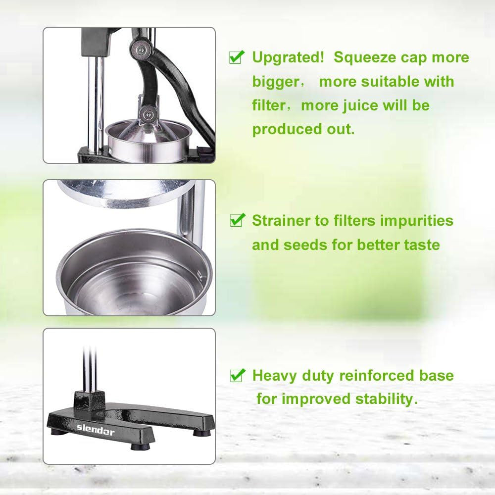 Commercial Citrus Juicer Manual Fruit Juicer and Orange Squeezer Metal Hand Press Juice, Heavy Duty Orange Juicer Lemon Lime Squeezer Pomegranate Premium Quality with Bonus Skimmer Spoon