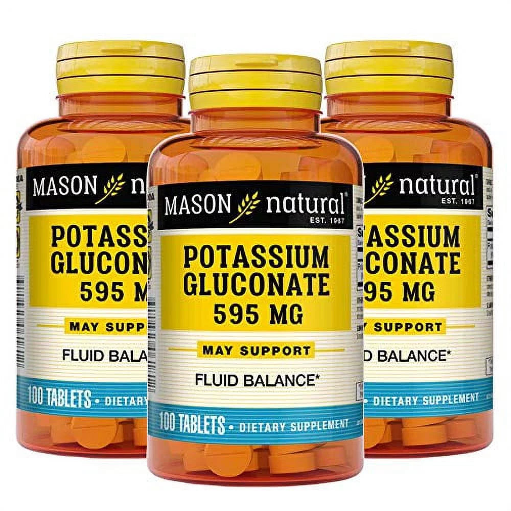 , Potassium Gluconate, 595 Mg Tablets, 100-Count Bottles (Pack of 3), Dietary Supplement Supports Healthy Blood Pressure, Overall Heart Health, Muscle Health, and Organ Health