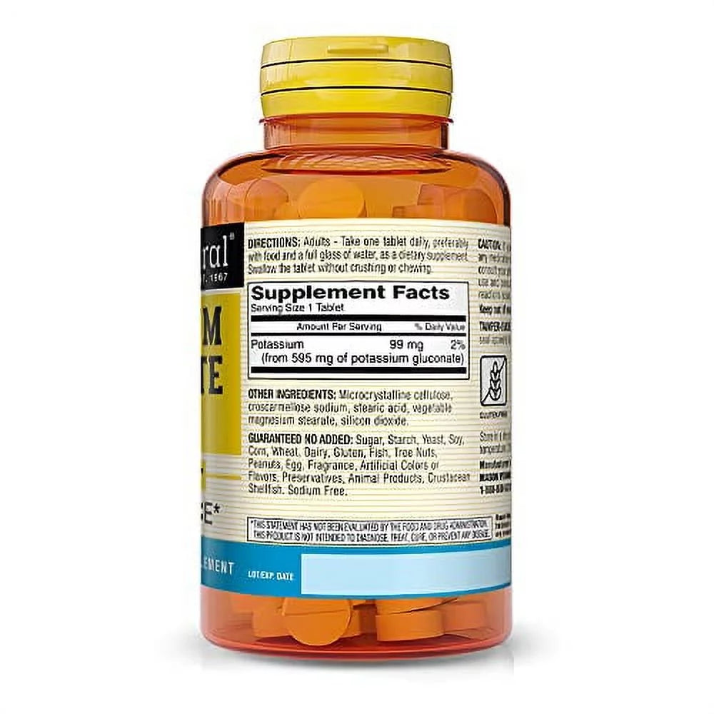 , Potassium Gluconate, 595 Mg Tablets, 100-Count Bottles (Pack of 3), Dietary Supplement Supports Healthy Blood Pressure, Overall Heart Health, Muscle Health, and Organ Health