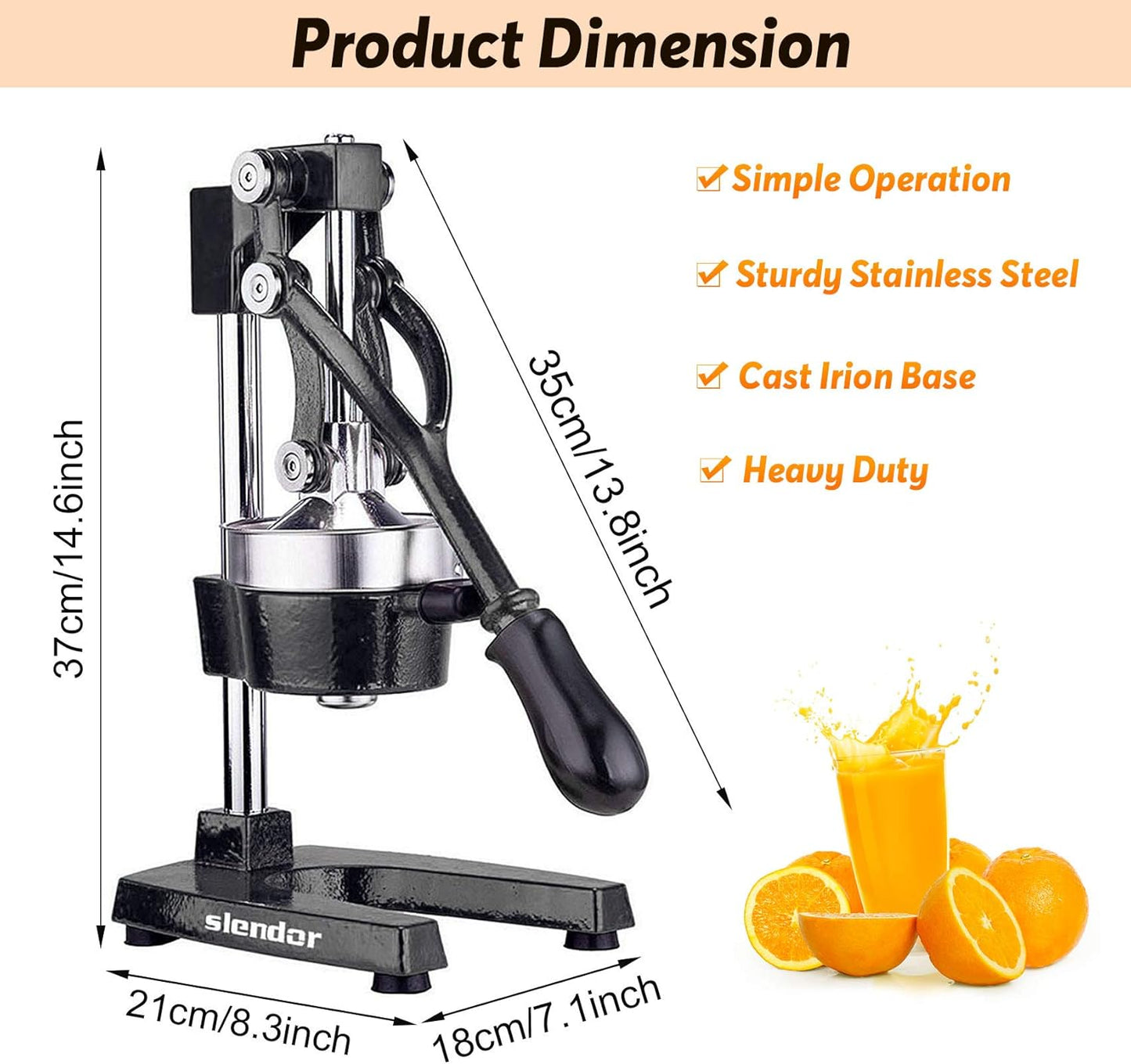 Commercial Citrus Juicer Manual Fruit Juicer and Orange Squeezer Metal Hand Press Juice, Heavy Duty Orange Juicer Lemon Lime Squeezer Pomegranate Premium Quality with Bonus Skimmer Spoon
