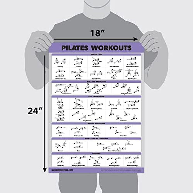 10 Pack - Exercise Workout Poster Set - Pilates, Dumbbell, Suspension, Kettlebell, Resistance Bands, Stretching, Bodyweight, Barbell, Yoga Poses, Exercise Ball (LAMINATED, 18" X 24")