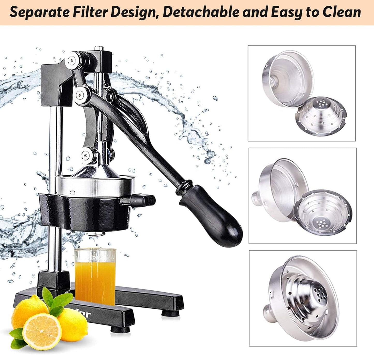 Commercial Citrus Juicer Manual Fruit Juicer and Orange Squeezer Metal Hand Press Juice, Heavy Duty Orange Juicer Lemon Lime Squeezer Pomegranate Premium Quality with Bonus Skimmer Spoon