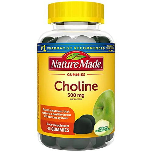 Choline Supplements, Supports Liver Health, Nervous System Function and Brain Health, 40 Vegan Gummies, 20 Day Supply