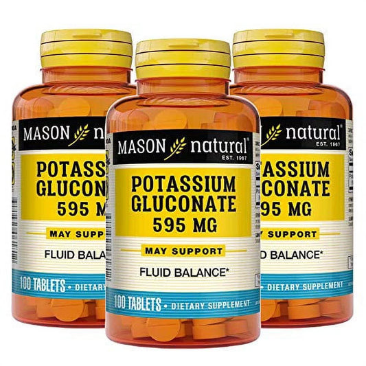 , Potassium Gluconate, 595 Mg Tablets, 100-Count Bottles (Pack of 3), Dietary Supplement Supports Healthy Blood Pressure, Overall Heart Health, Muscle Health, and Organ Health